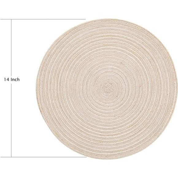 14 " Round Placemats Heat-Resistant Stain Resistant Anti-Skid (Beige, Set of 6) - Picture 3 of 6